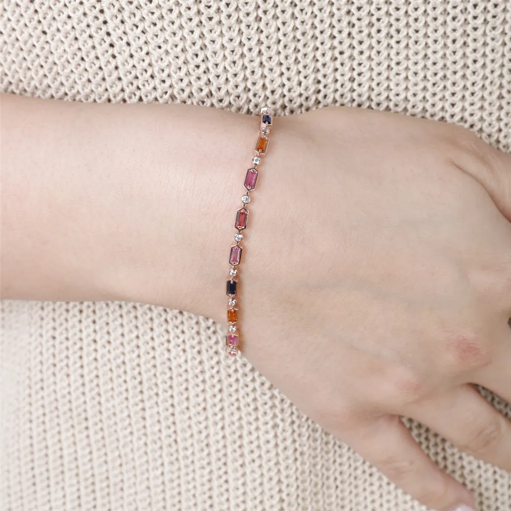 14K Rose Gold Multi-colored Sapphire Tennis Bracelet