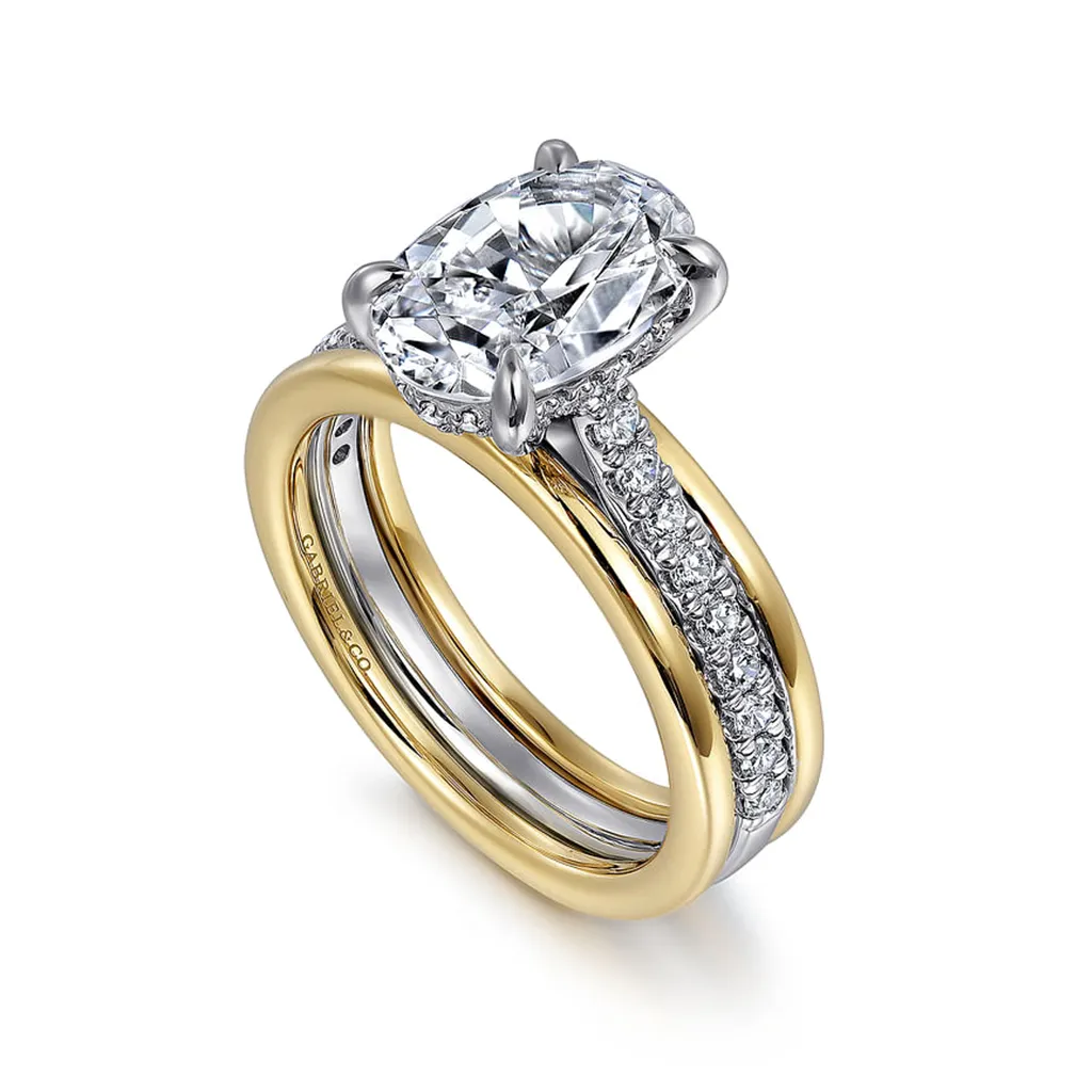 14K Two-Tone 'Feah' Wide Band Oval Natural Diamonds Engagement Ring