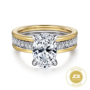 14K Two-Tone 'Feah' Wide Band Oval Natural Diamonds Engagement Ring