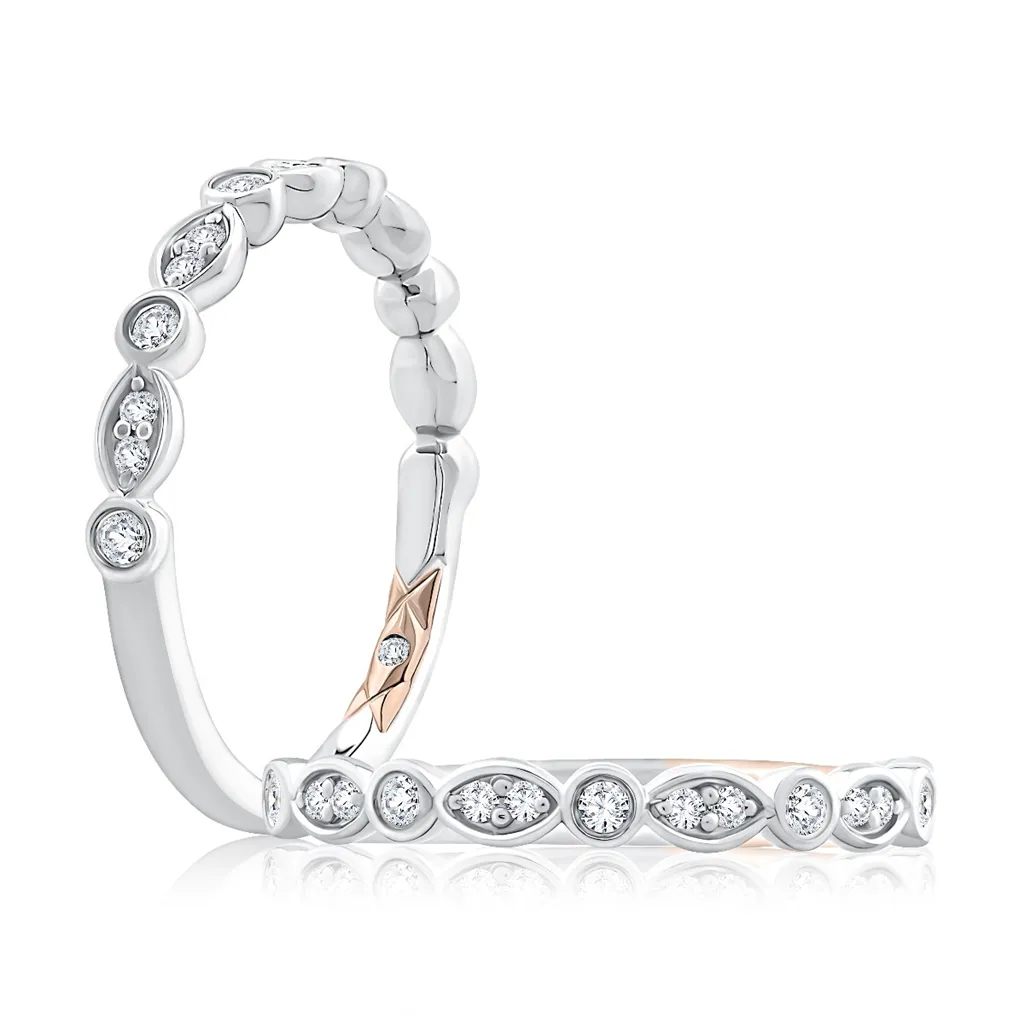 14K White And Rose Gold Alternating Shape Half Anniversary Diamond Band