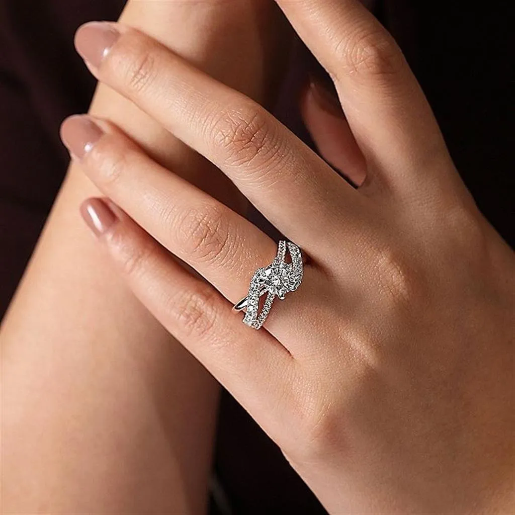 14K White And Rose 'Zaira' Free Form Round Natural Diamond Engagement Ring