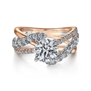 14K White And Rose 'Zaira' Free Form Round Natural Diamond Engagement Ring