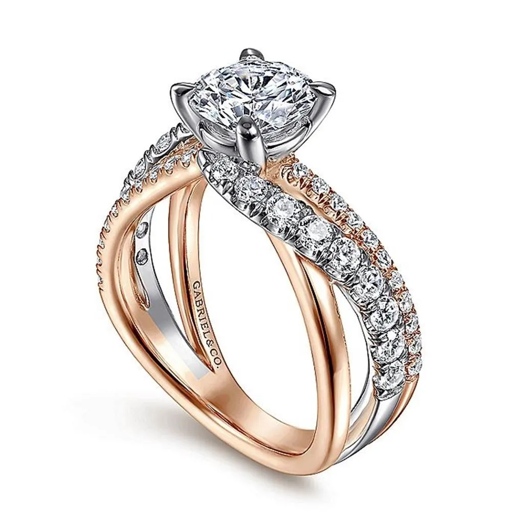 14K White And Rose 'Zaira' Free Form Round Natural Diamond Engagement Ring
