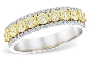 14K White And Yellow Gold Straight Natural Yellow and White Diamonds Band