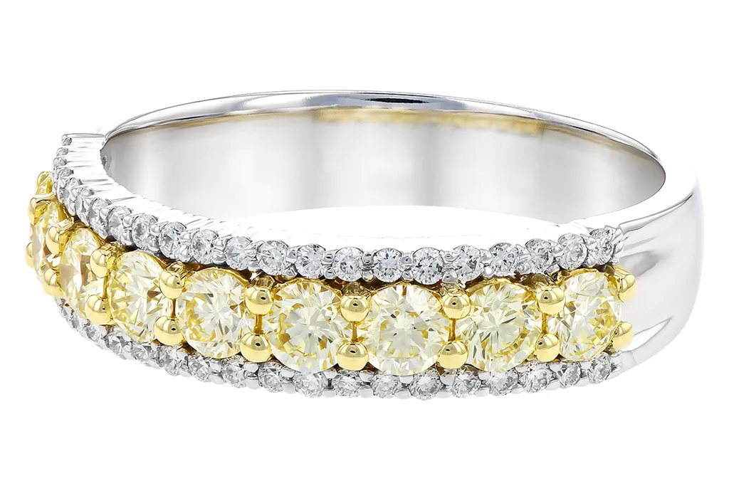 14K White And Yellow Gold Straight Natural Yellow and White Diamonds Band
