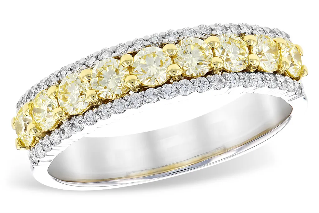 14K White And Yellow Gold Straight Natural Yellow and White Diamonds Band