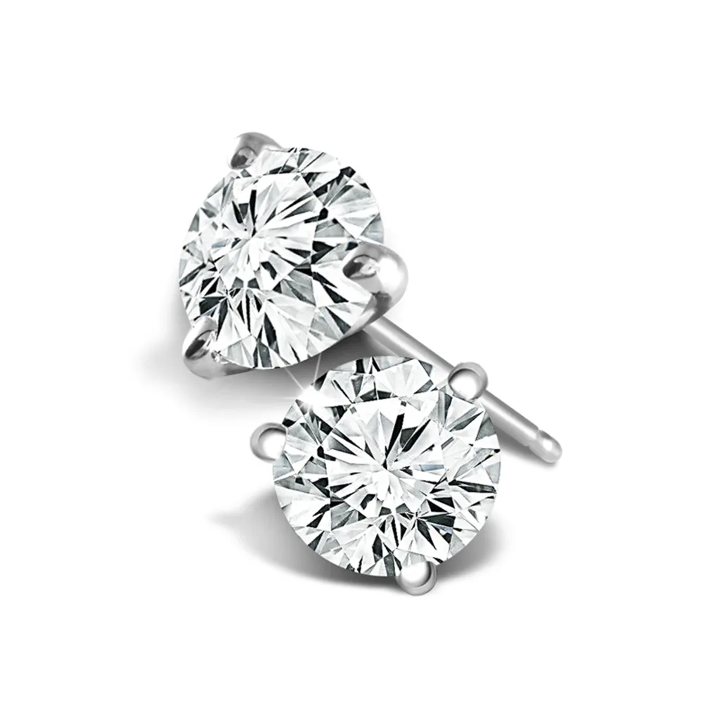 14K White Gold 1 CTW Round Natural Diamonds Stud Earrings