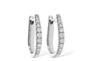 14K White Gold 10Mm Oval Huggie Natural Diamonds Hoop Earrings