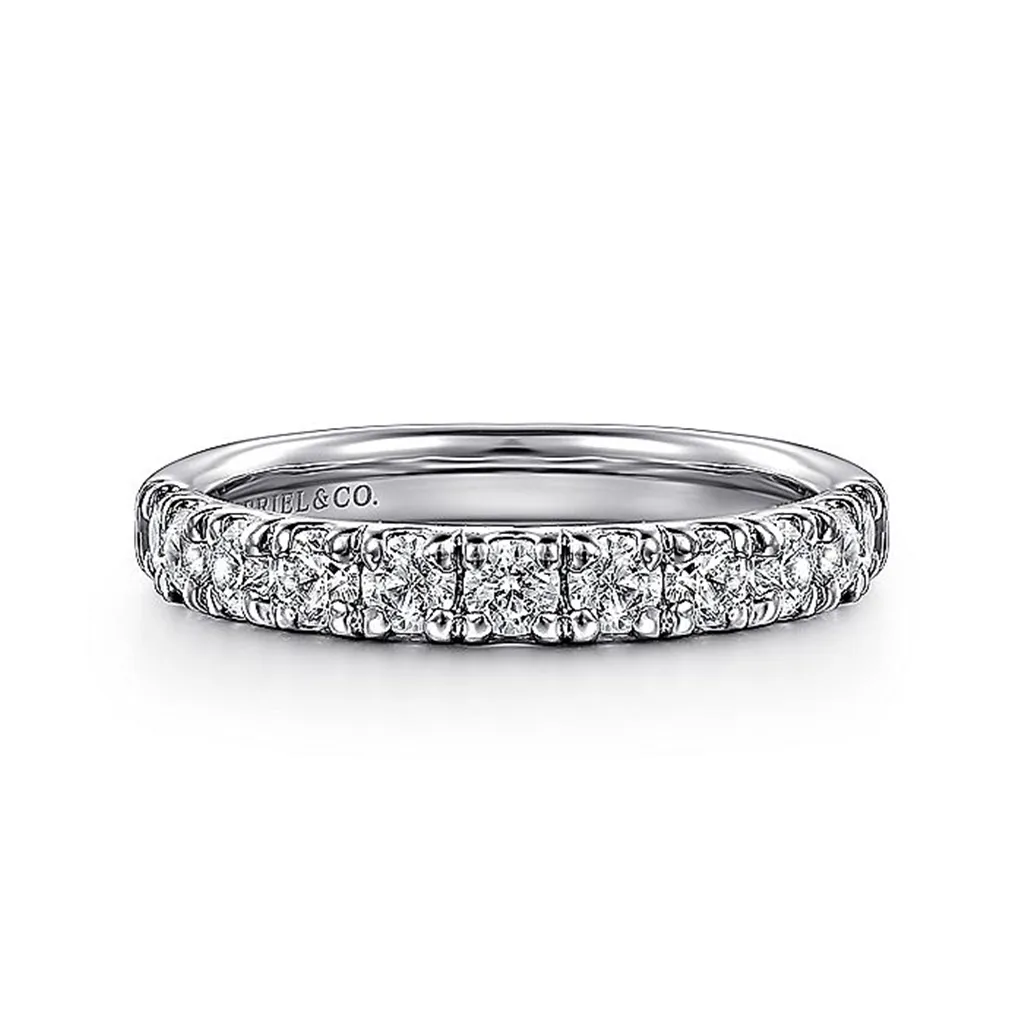 14K White Gold 11 Stone French Pav Diamond Wedding Band