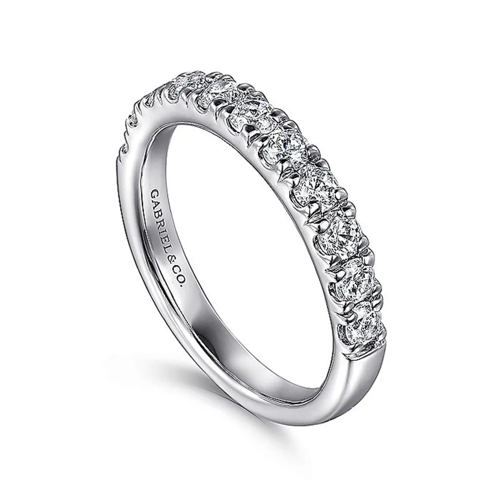 14K White Gold 11 Stone French Pav Diamond Wedding Band