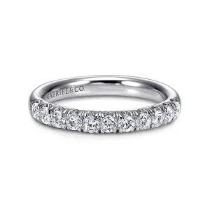 14K White Gold 11 Stone French Pav Diamond Wedding Band