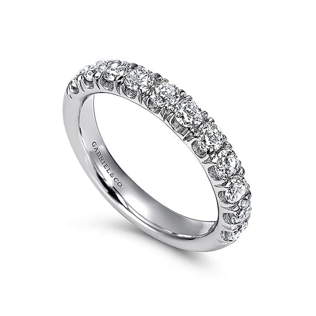 14K White Gold 11 Stone French Pav Diamond Wedding Band