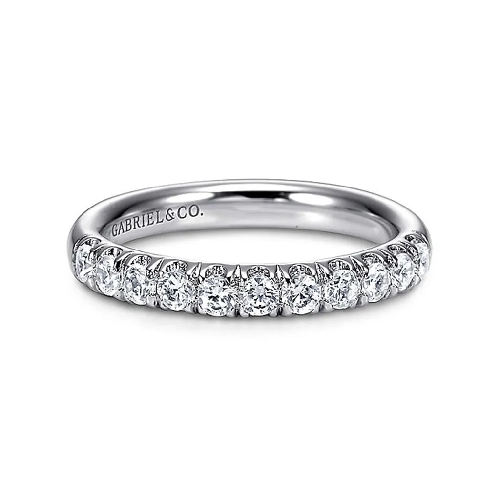 14K White Gold 11 Stone French Pav Diamond Wedding Band