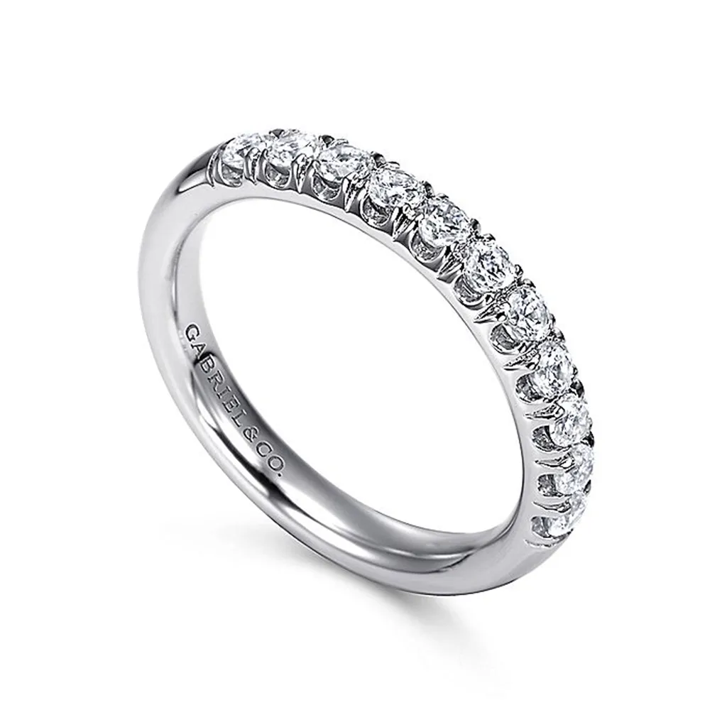 14K White Gold 11 Stone French Pav Diamond Wedding Band