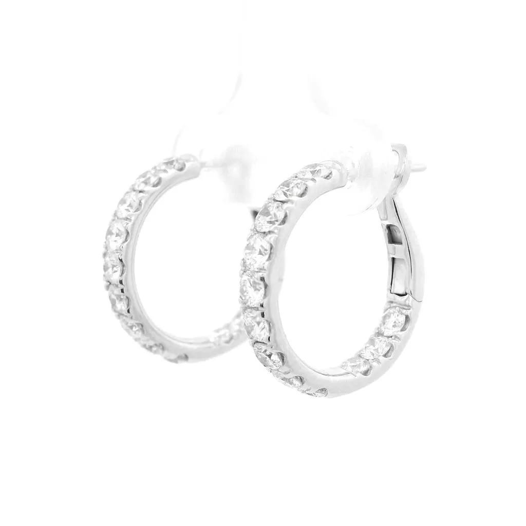 14K White Gold 19mm Round Inside Out Natural Diamonds Hoop Earrings
