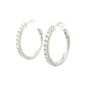 14K White Gold 20mm Round Diamond Hoop Earrings