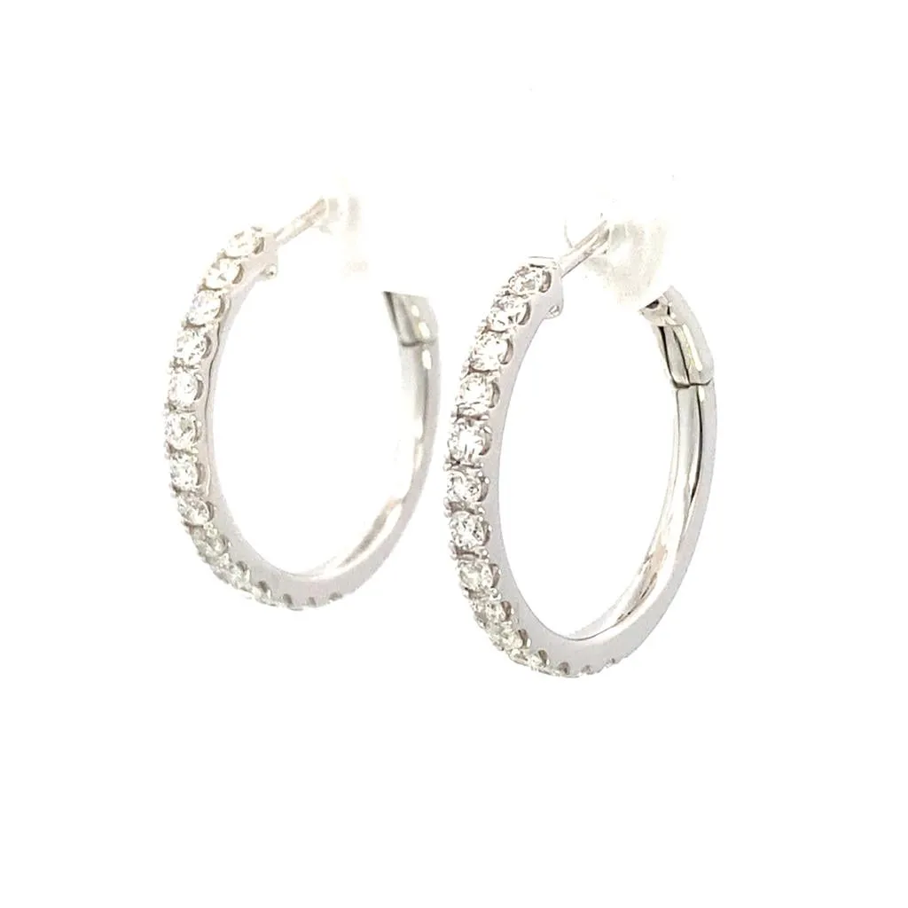 14K White Gold 20mm Round Diamond Hoop Earrings