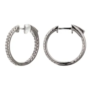 14K White Gold 20mm Round Inside Out Natural Diamonds Hoop Earrings