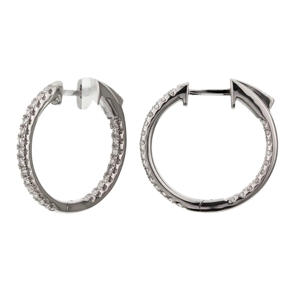 14K White Gold 20mm Round Inside Out Natural Diamonds Hoop Earrings