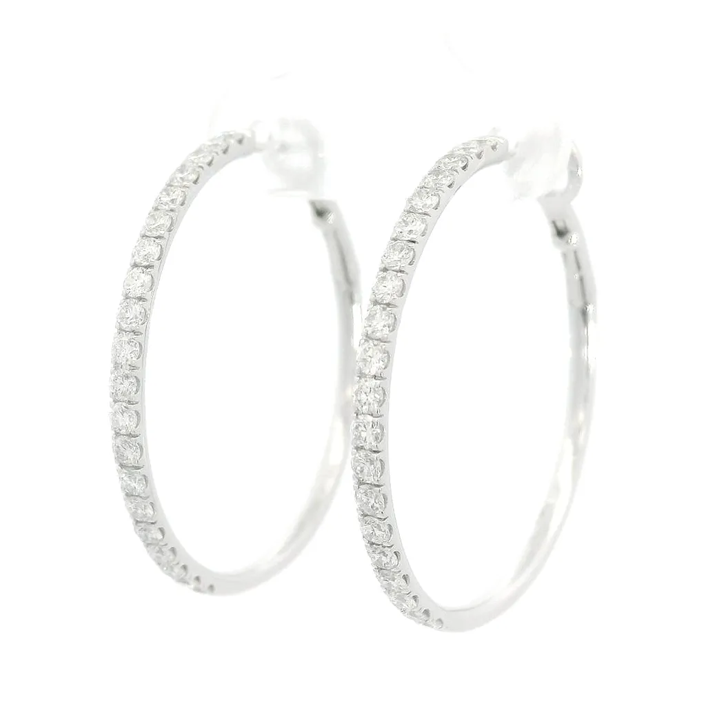 14K White Gold 30mm Round Diamond Hoop Earrings