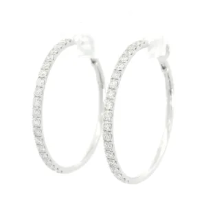 14K White Gold 30mm Round Diamond Hoop Earrings