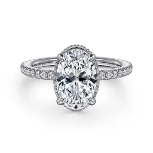 14K White Gold 'Allesia' Hidden Halo Oval Natural Diamonds Engagement Ring