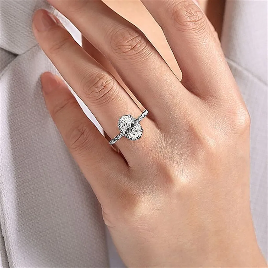 14K White Gold 'Allesia' Hidden Halo Oval Natural Diamonds Engagement Ring