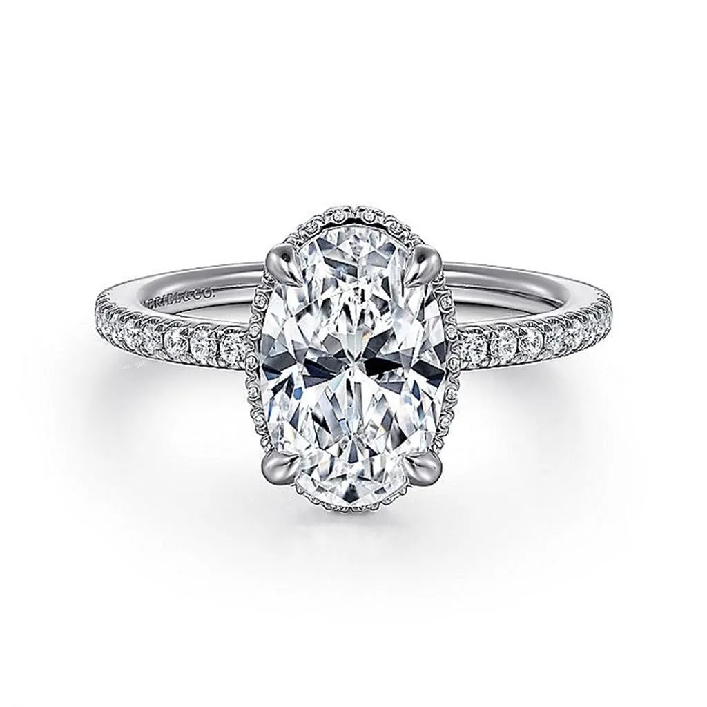 14K White Gold 'Allesia' Hidden Halo Oval Natural Diamonds Engagement Ring