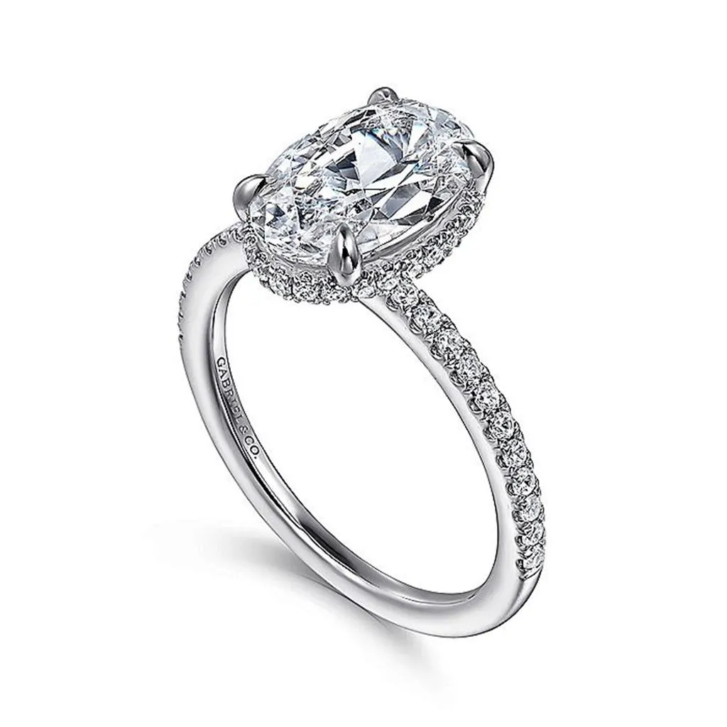 14K White Gold 'Allesia' Hidden Halo Oval Natural Diamonds Engagement Ring