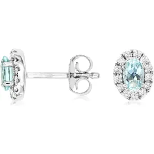 14K White Gold Aquamarine And Diamond Halo Stud Earrings