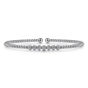 14K White Gold Bujukan Bead and Cluster Diamond Bangle
