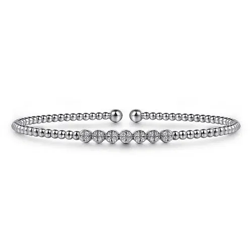 14K White Gold Bujukan Bead and Cluster Diamond Bangle