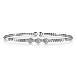 14K White Gold Bujukan Bead and Hexagon 0.13cttw Cluster Diamond Bangle