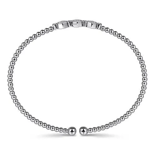 14K White Gold Bujukan Bead and Hexagon 0.13cttw Cluster Diamond Bangle