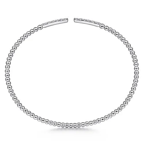 14K White Gold Bujukan Bead Cuff Bracelet with Diamond Pave Bars