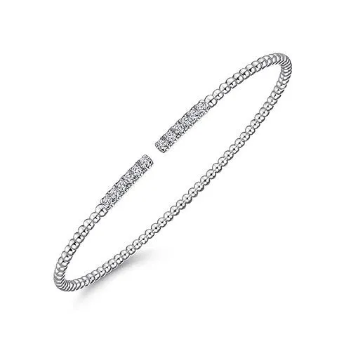 14K White Gold Bujukan Bead Cuff Bracelet with Diamond Pave Bars