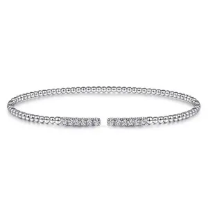 14K White Gold Bujukan Bead Cuff Bracelet with Diamond Pave Bars