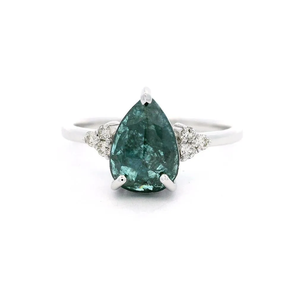 14K White Gold Classic Natural Irradiated Blue Diamond Ring