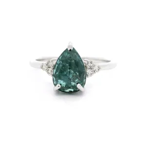 14K White Gold Classic Natural Irradiated Blue Diamond Ring
