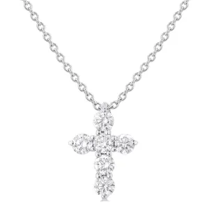 14K White Gold Cross Diamond Pendant Necklace
