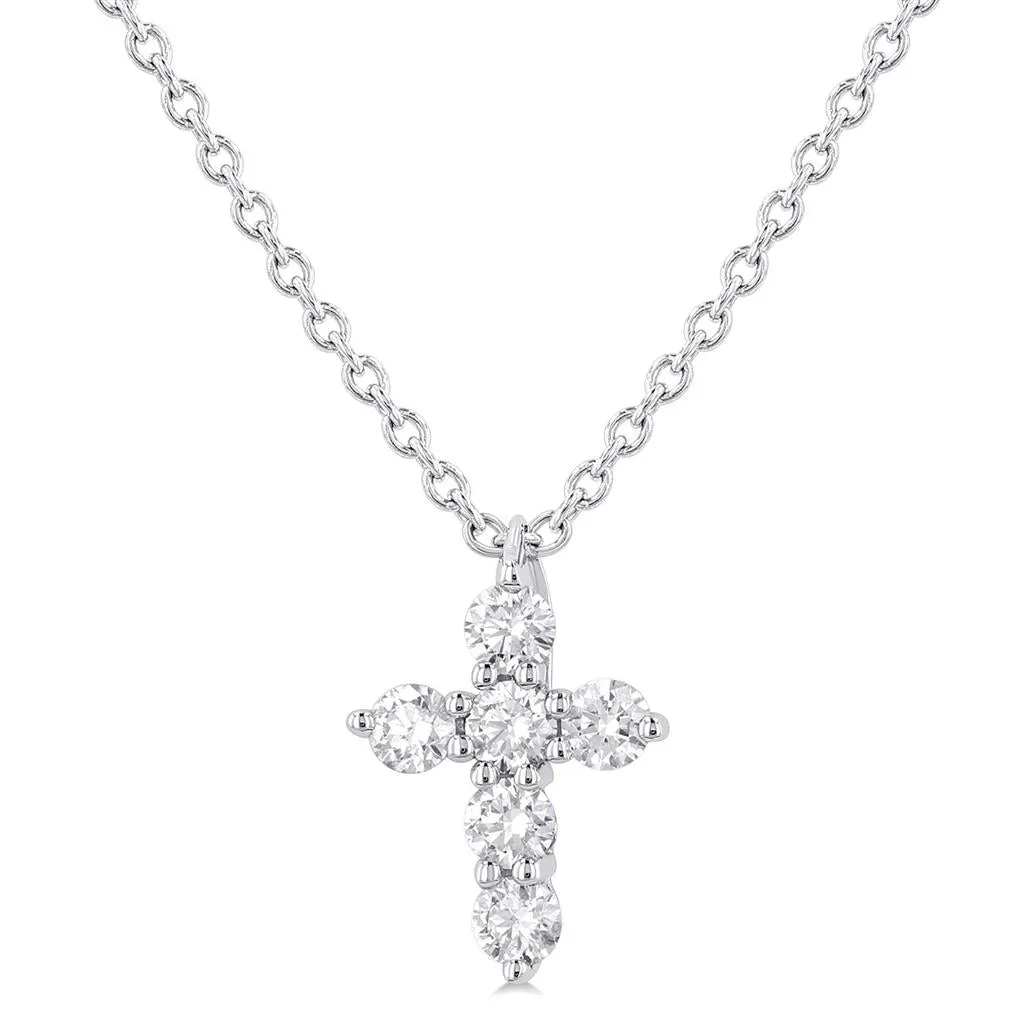14K White Gold Cross Diamond Pendant Necklace