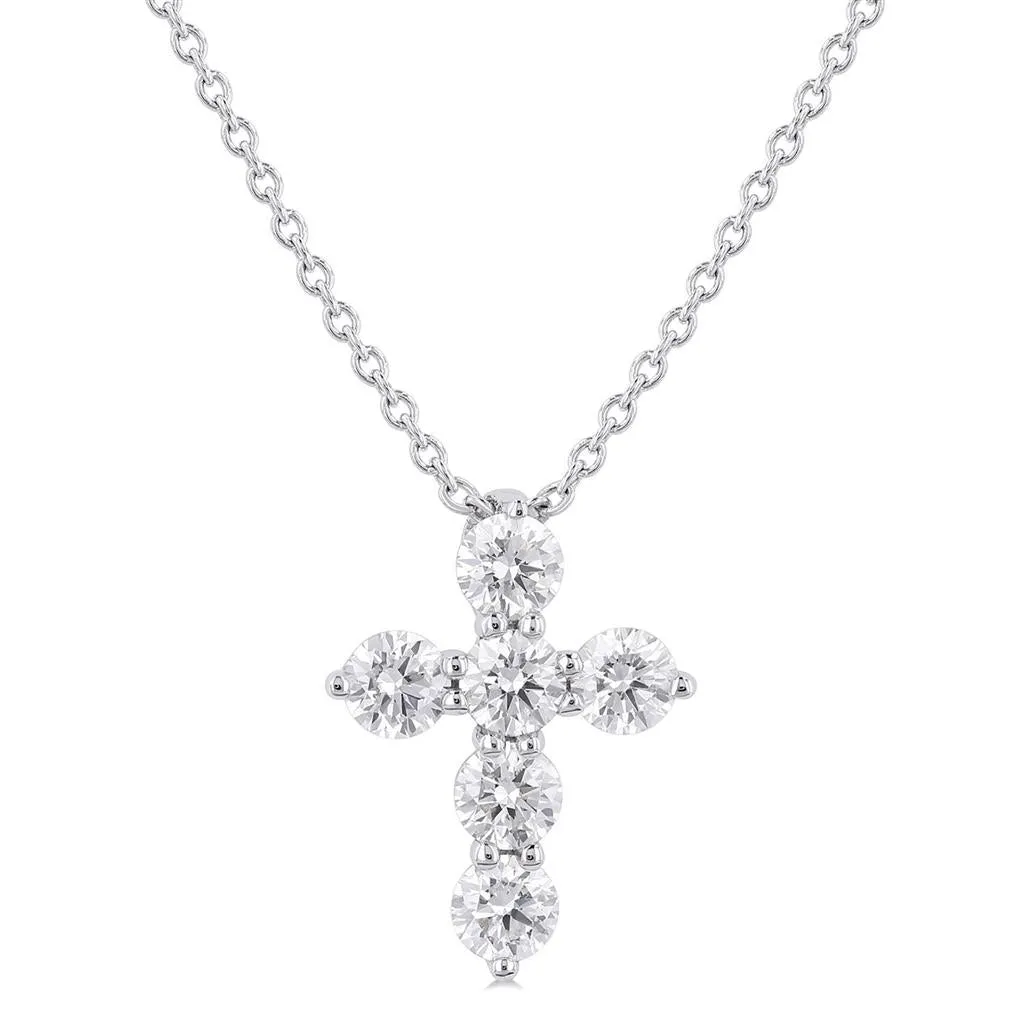 14K White Gold Cross Diamond Pendant Necklace