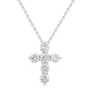 14K White Gold Cross Diamond Pendant Necklace