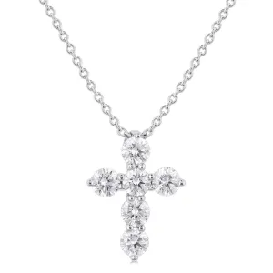 14K White Gold Cross Diamond Pendant Necklace
