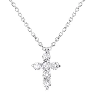14K White Gold Cross Diamond Pendant Necklace