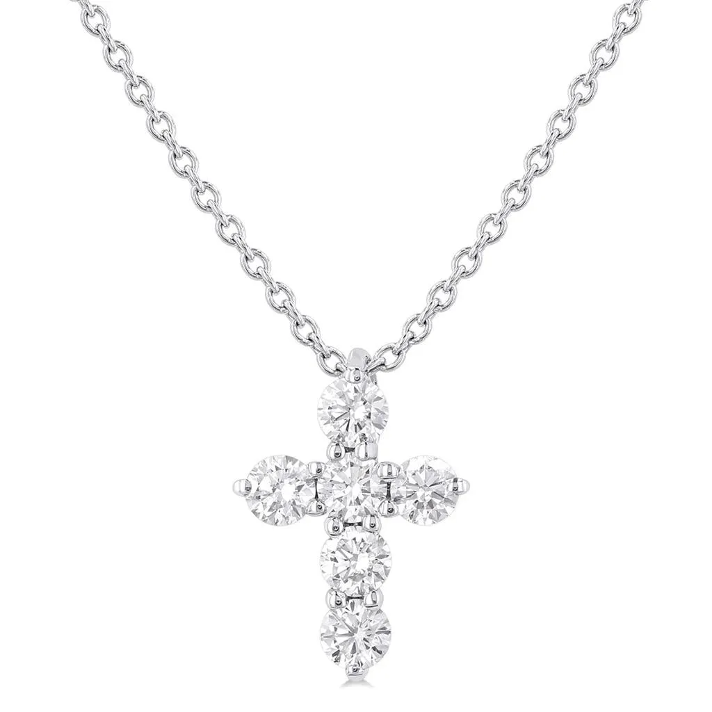 14K White Gold Cross Diamond Pendant Necklace