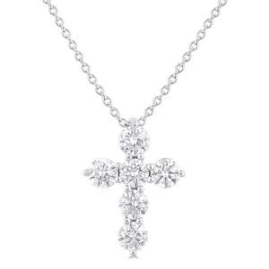 14K White Gold Cross Diamond Pendant Necklace