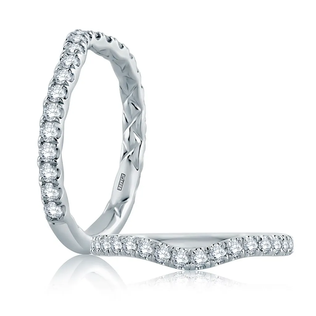 14K White Gold Curved Diamond Band