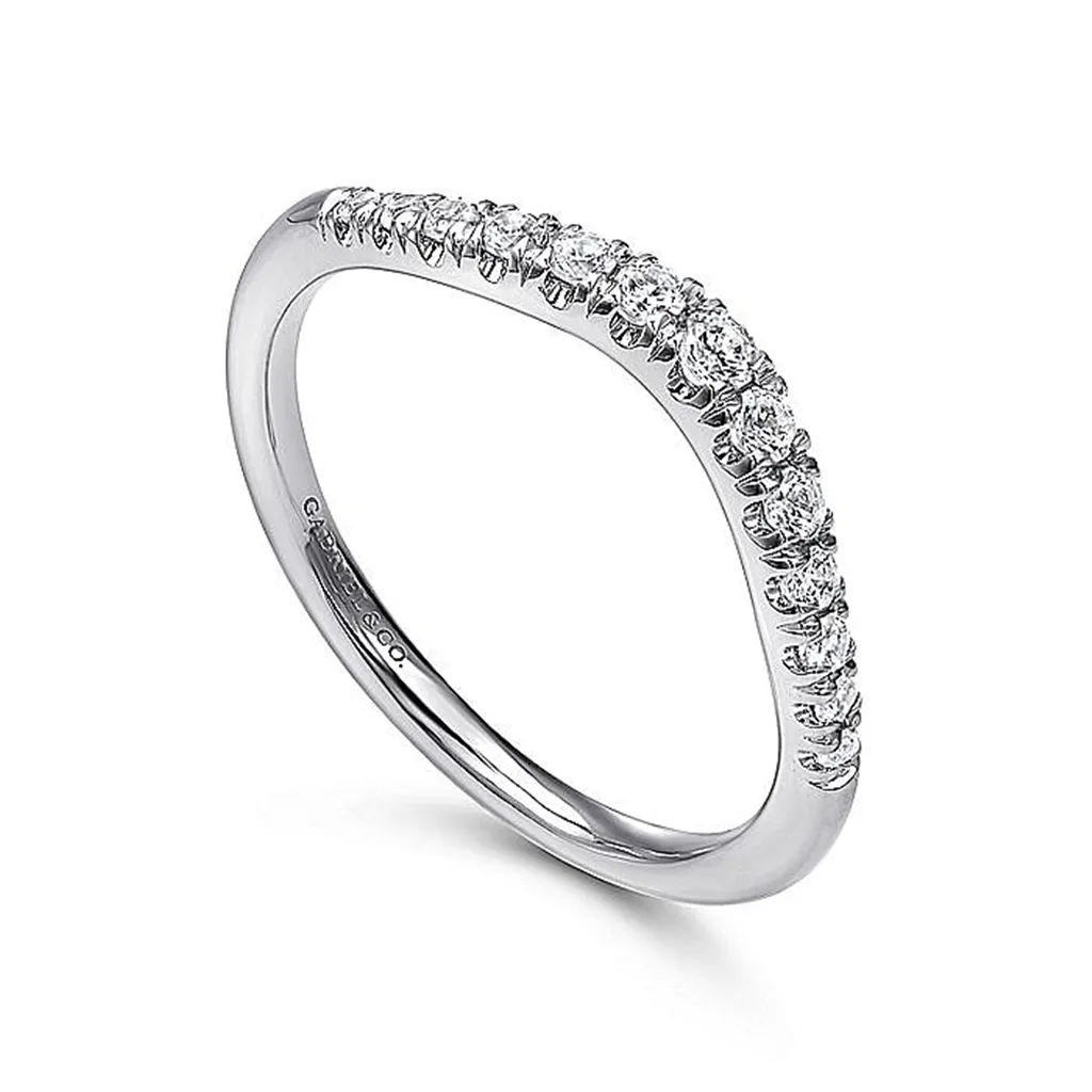 14K White Gold Curved French Pav Diamond Wedding Band
