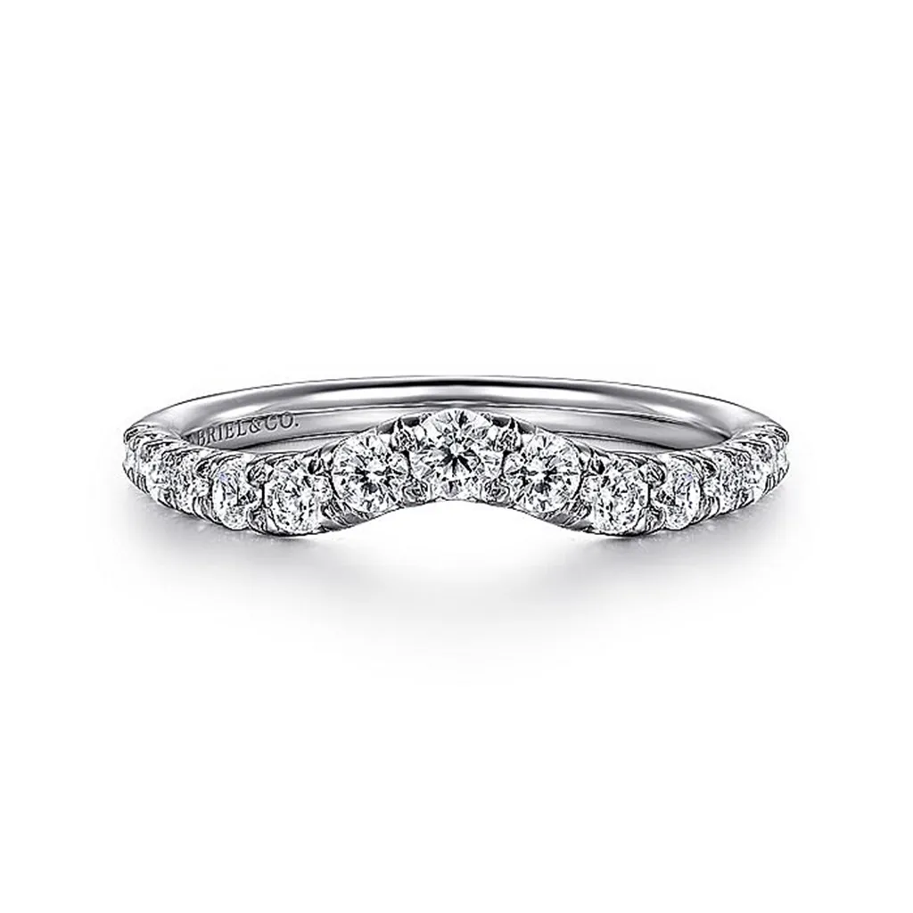 14K White Gold Curved French Pav Diamond Wedding Band